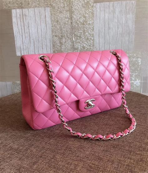 CHANEL Lambskin Chevron Quilted Medium Double Flap Pink 